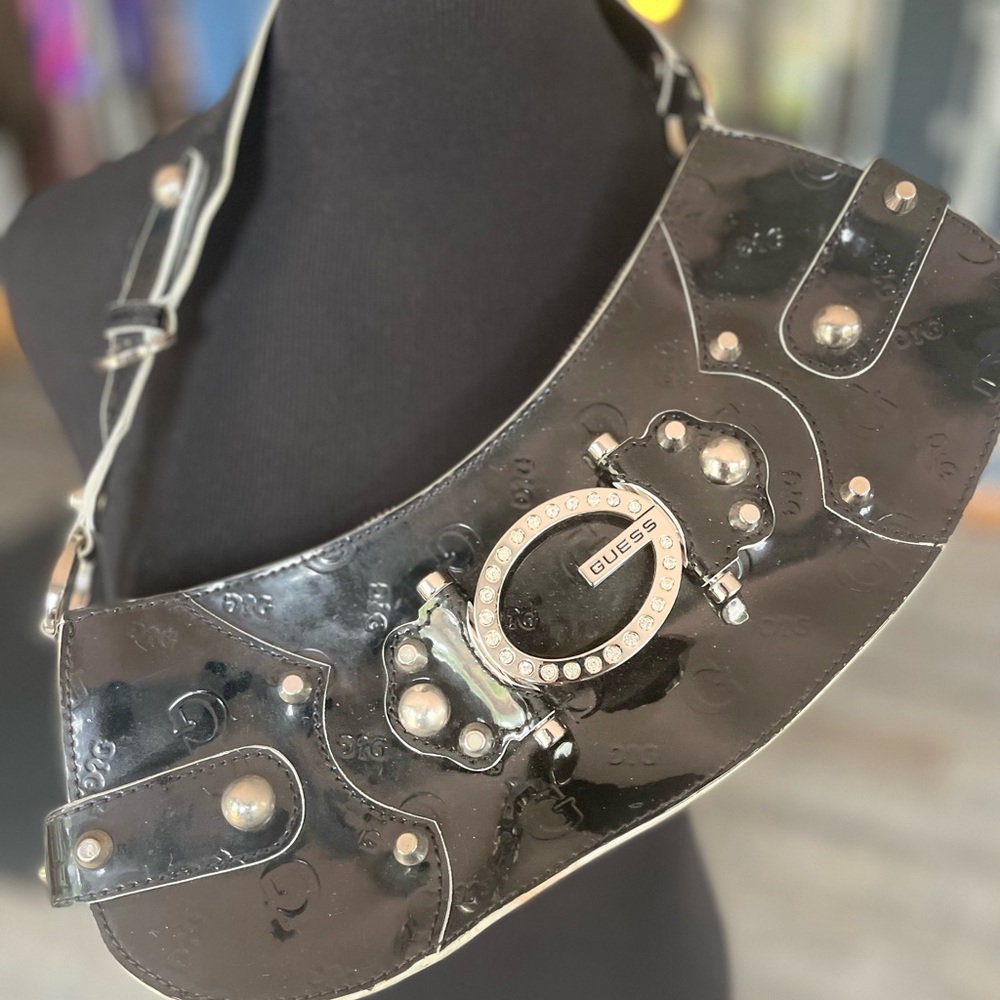 Guess black patten shoulder bag
